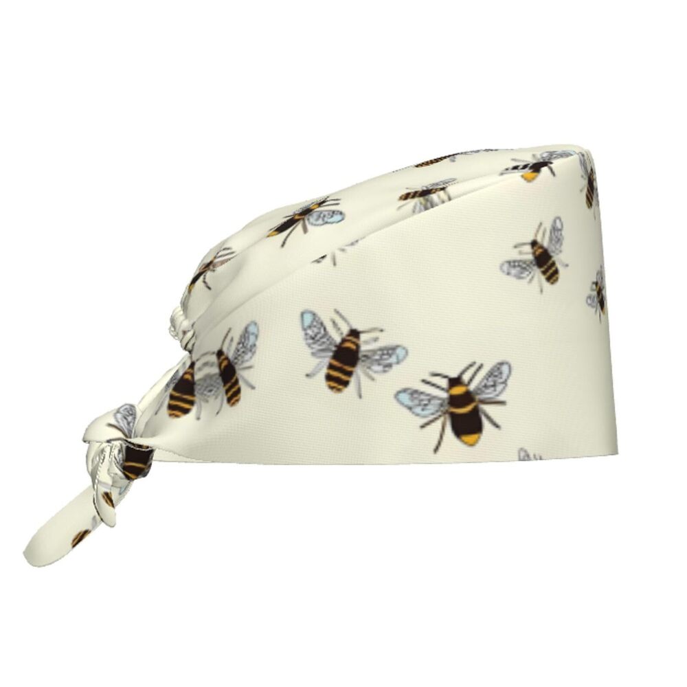 9528 Bees Pattern Working Cap Scrub Cap with Sweatband,Adjustable Fashion